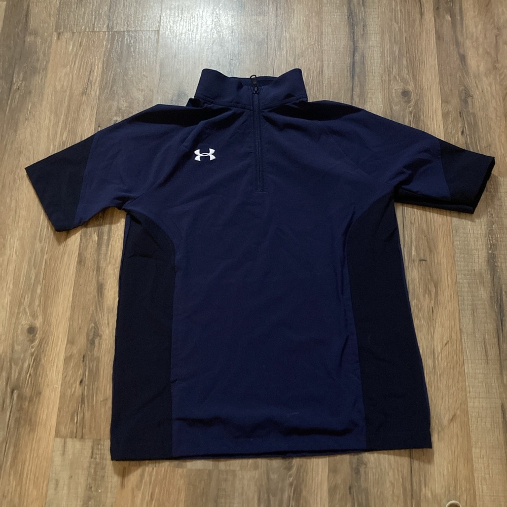Under Armour Boys Squad Short Sleeve 1/4 Zip Pullover Navy Youth L  Preppy Golf
